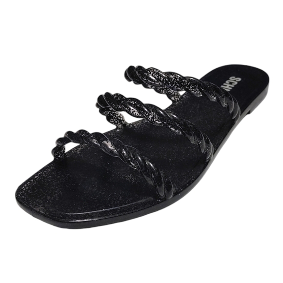Schutz Black Glitter Square Toe Strappy Jelly Sandals Women's Size 6/7 - Picture 2 of 11